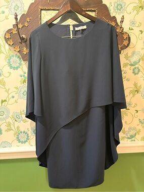 Halston Heritage - Navy Cape Dress Cocktail Evening Dress Size Small